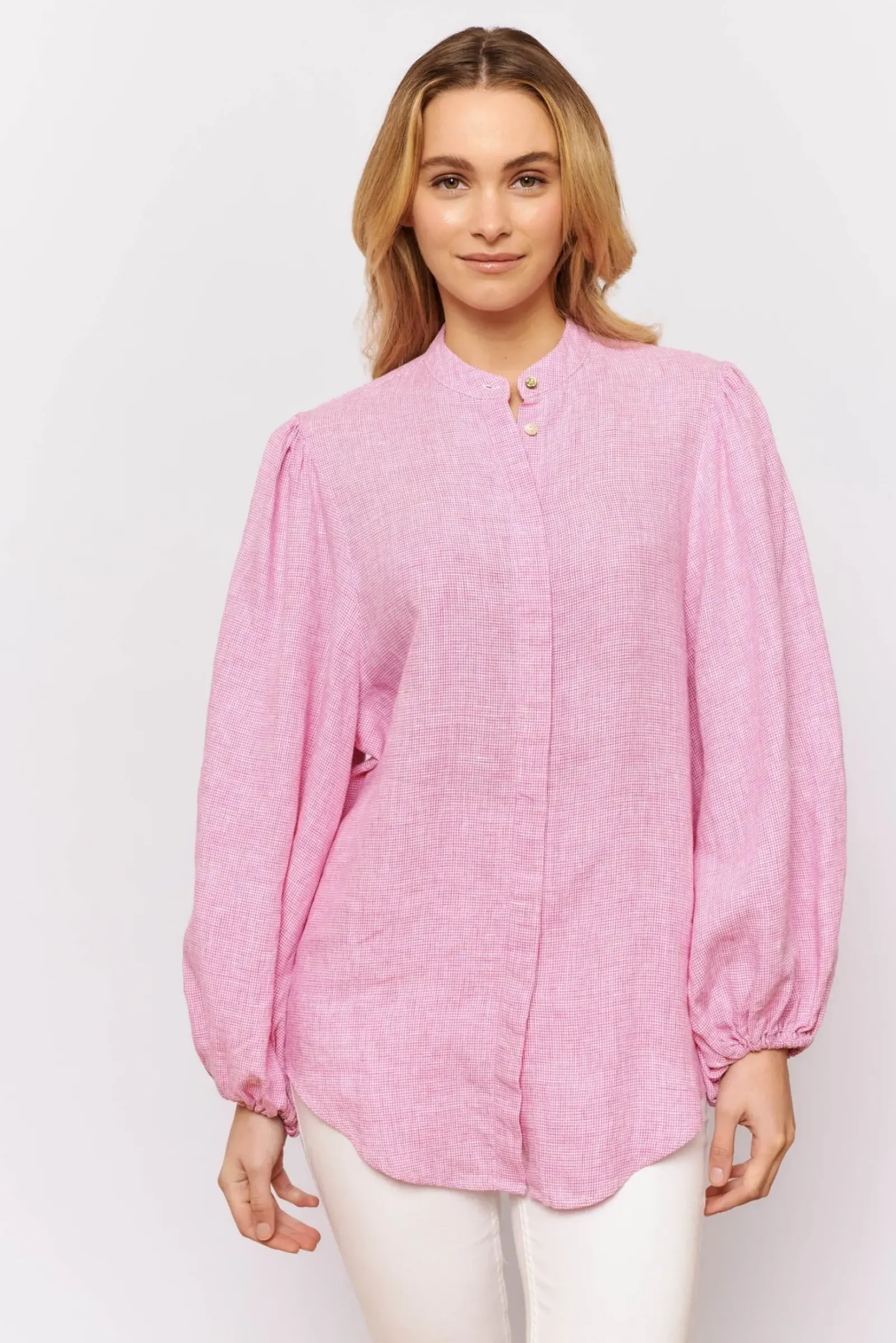 Alessandra Tops|Charade Shirt - Pink Houndstooth