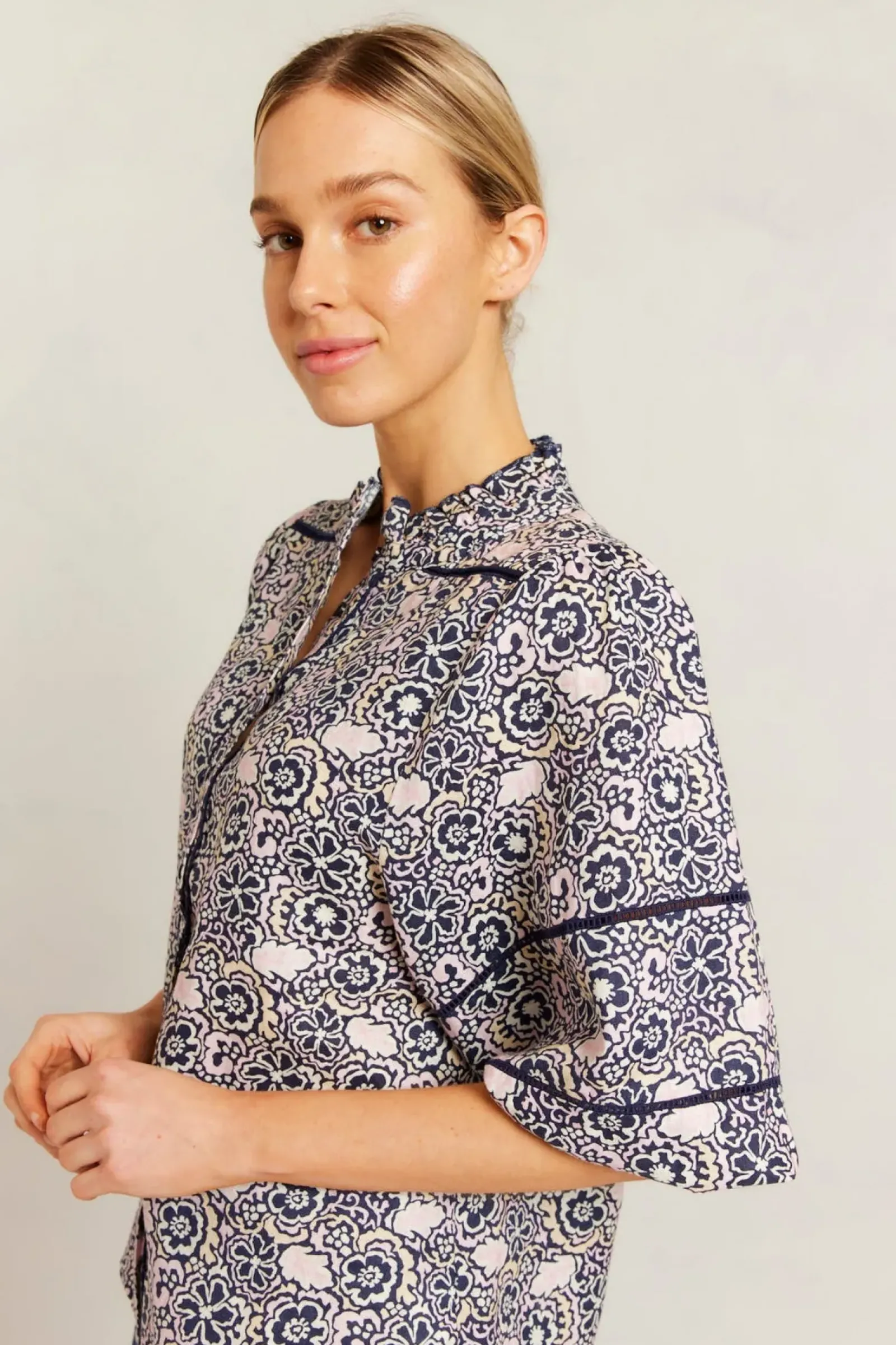 Alessandra Tops|Lia Shirt Raya - Navy