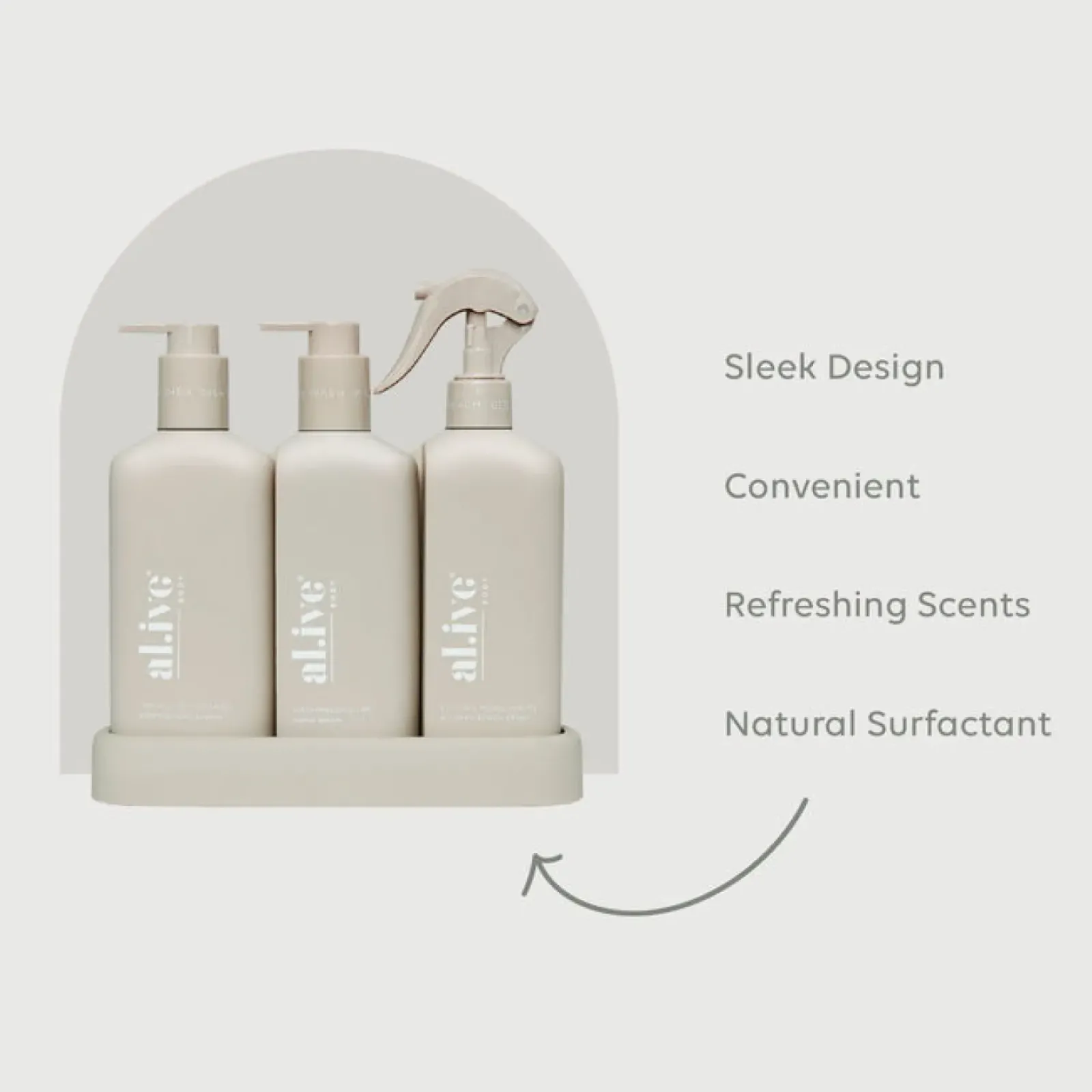 Al.ive Body Wash & Hand Wash|Premium Bench Trio - Dish/Wash/Bench