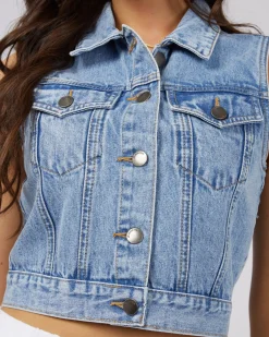 All About Eve Tops|Jackets & Coats|Harper Denim Vest- Light Blue