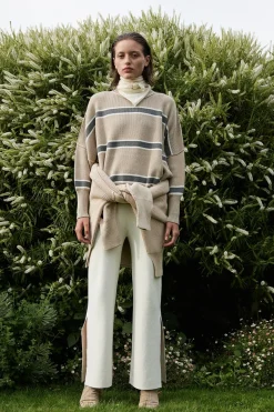 ARCAA Knitwear|Jumpers|Harper Stripe Sweater - Taupe, Cream & Dark Grey Marle