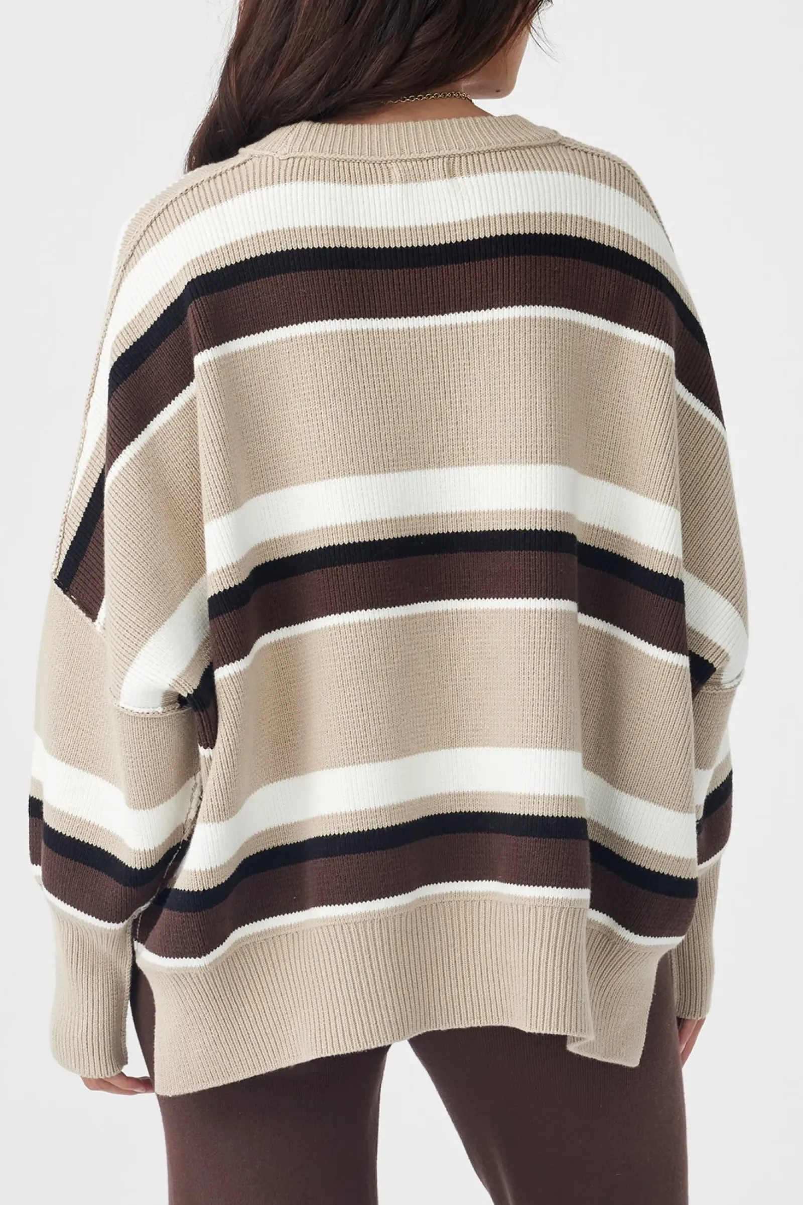ARCAA Knitwear|Harper Stripe Sweater - Chocolate, Cream & Black