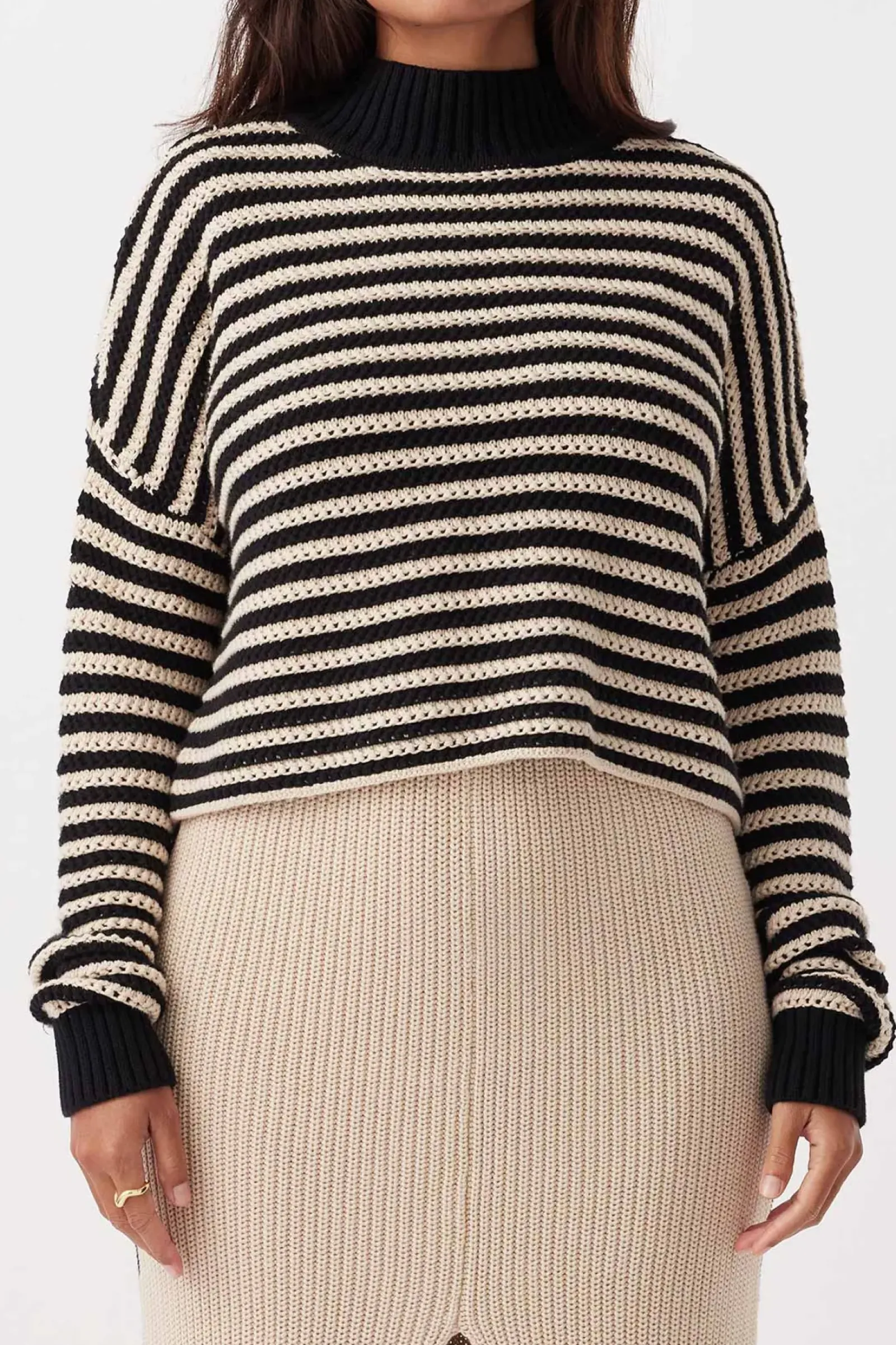 ARCAA Knitwear|Jumpers|June Cropped Sweater - Sand & Black