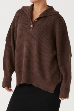 ARCAA Knitwear|Margo Button Up Sweater - Chocolate