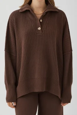 ARCAA Knitwear|Margo Button Up Sweater - Chocolate