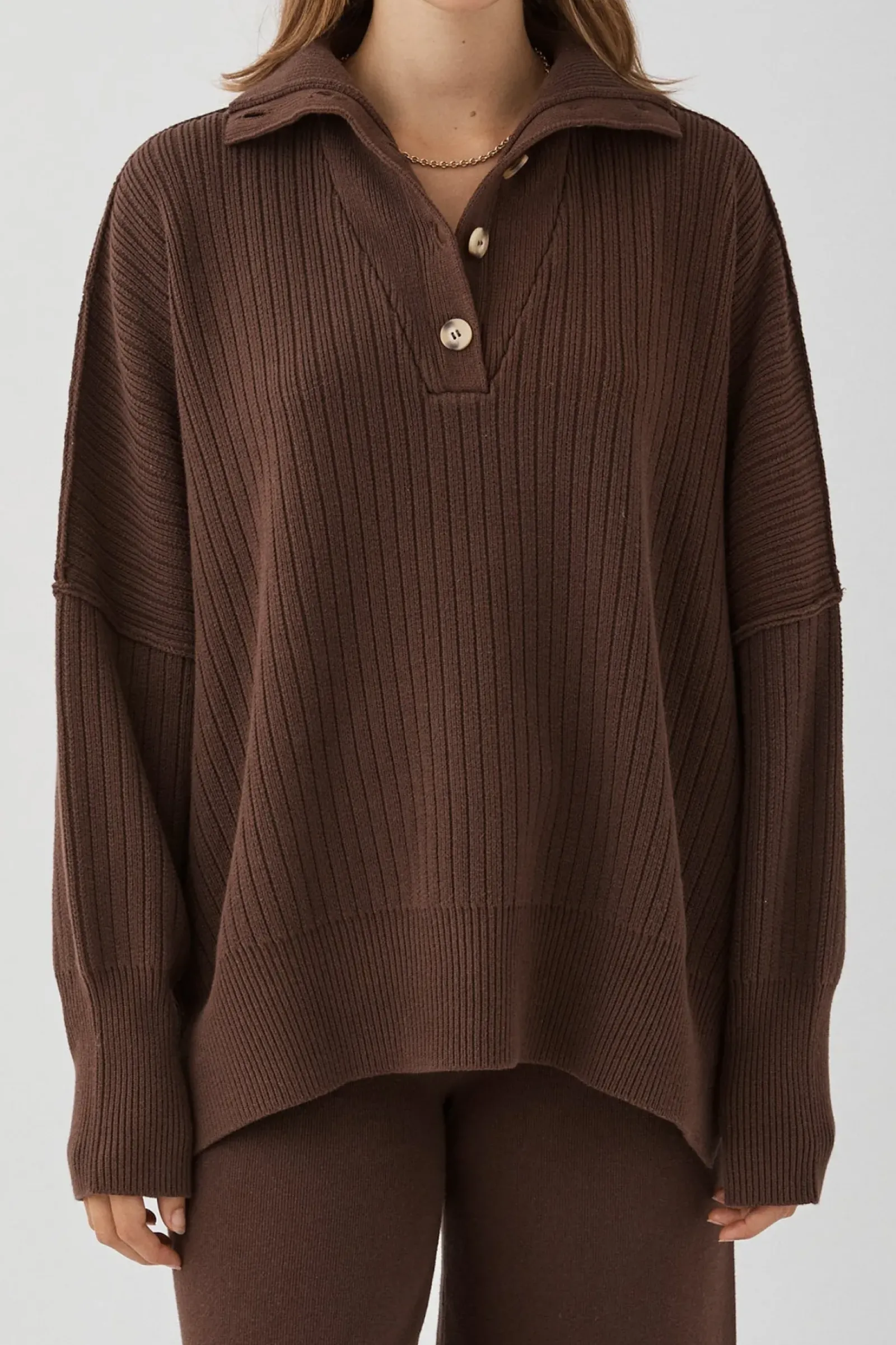 ARCAA Knitwear|Margo Button Up Sweater - Chocolate