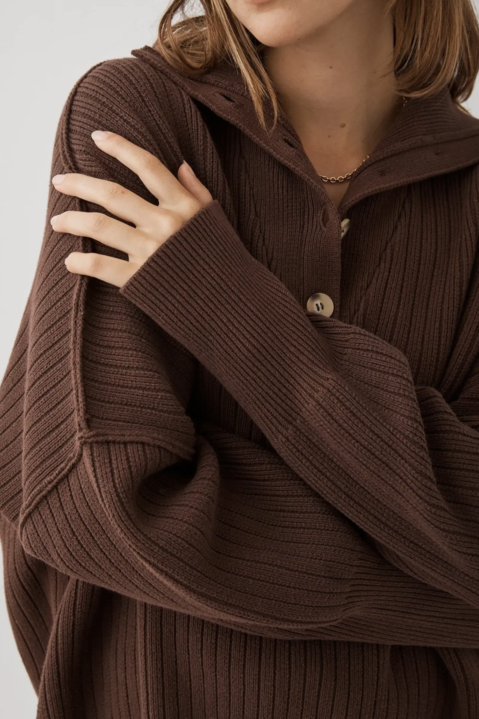 ARCAA Knitwear|Margo Button Up Sweater - Chocolate