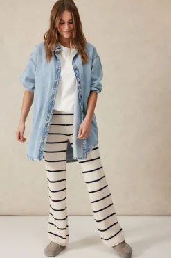 Ceres Life Pants|Knitwear|Bootleg Knit Pant - Ecru/Navy Stripe
