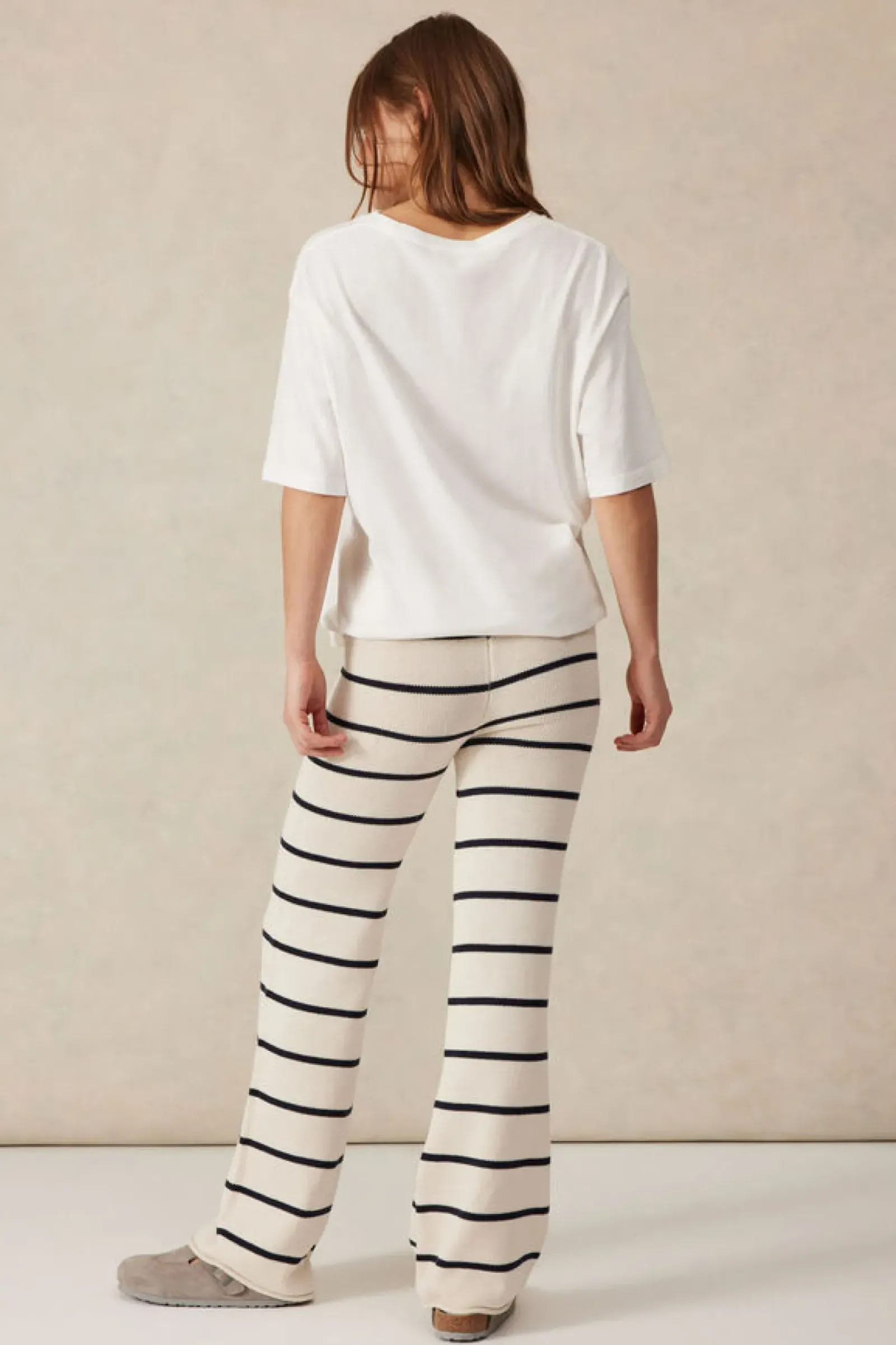 Ceres Life Pants|Knitwear|Bootleg Knit Pant - Ecru/Navy Stripe