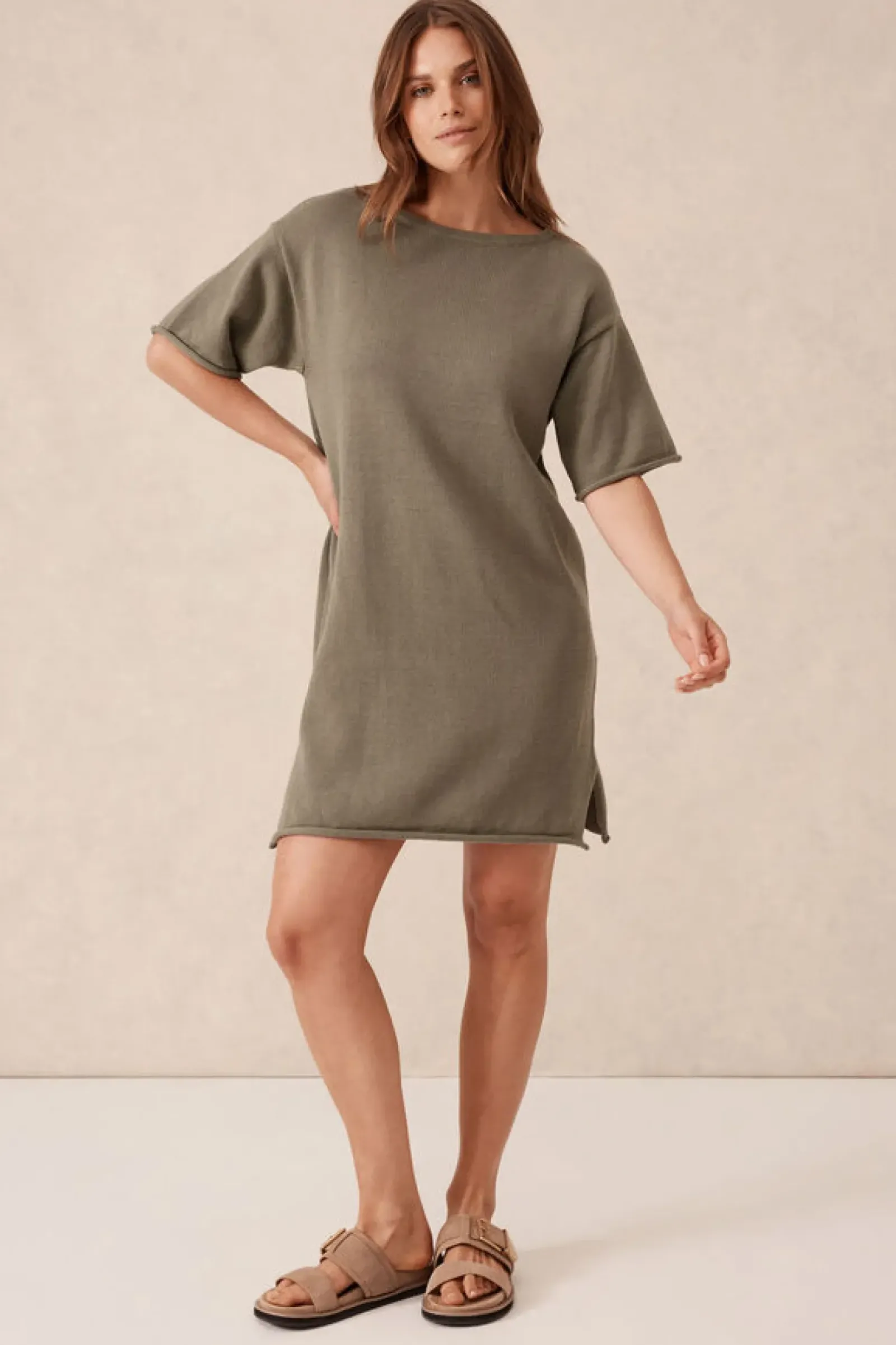 Ceres Life Knitwear|Dresses|Boxy Knit Dress - Moss Green