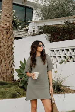 Ceres Life Knitwear|Dresses|Boxy Knit Dress - Moss Green
