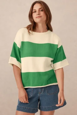 Ceres Life Tops|Knitwear|Boxy Knit Tee- Grass Stripe