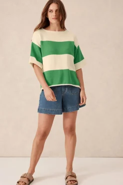 Ceres Life Tops|Knitwear|Boxy Knit Tee- Grass Stripe