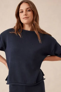 Ceres Life Tops|Knitwear|Boxy Knit Tee- Navy