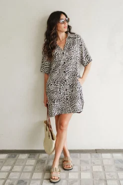Ceres Life Dresses|Boxy Shirt Dress - Leopard Linen Blend
