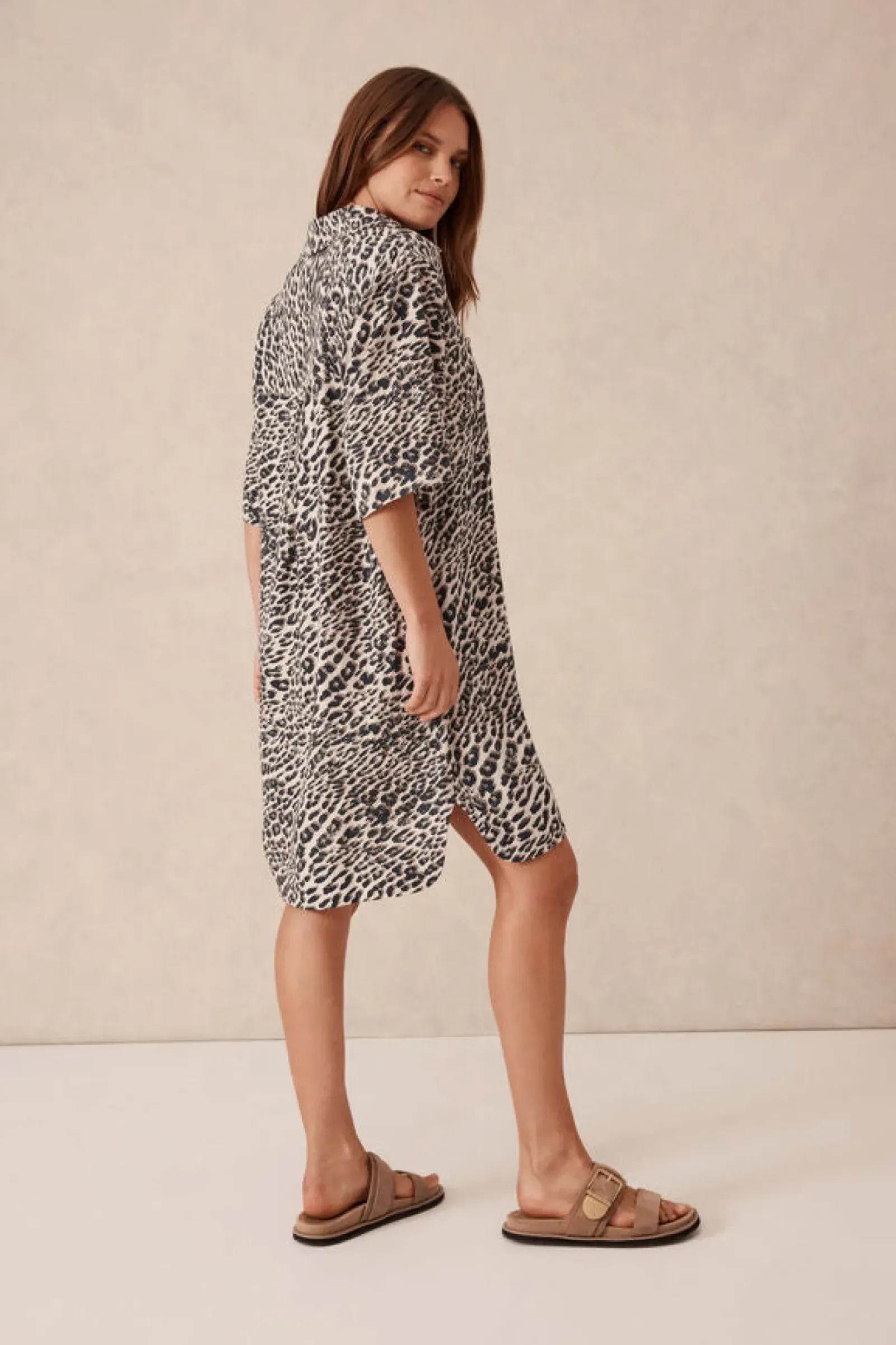Ceres Life Dresses|Boxy Shirt Dress - Leopard Linen Blend