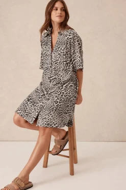 Ceres Life Dresses|Boxy Shirt Dress - Leopard Linen Blend