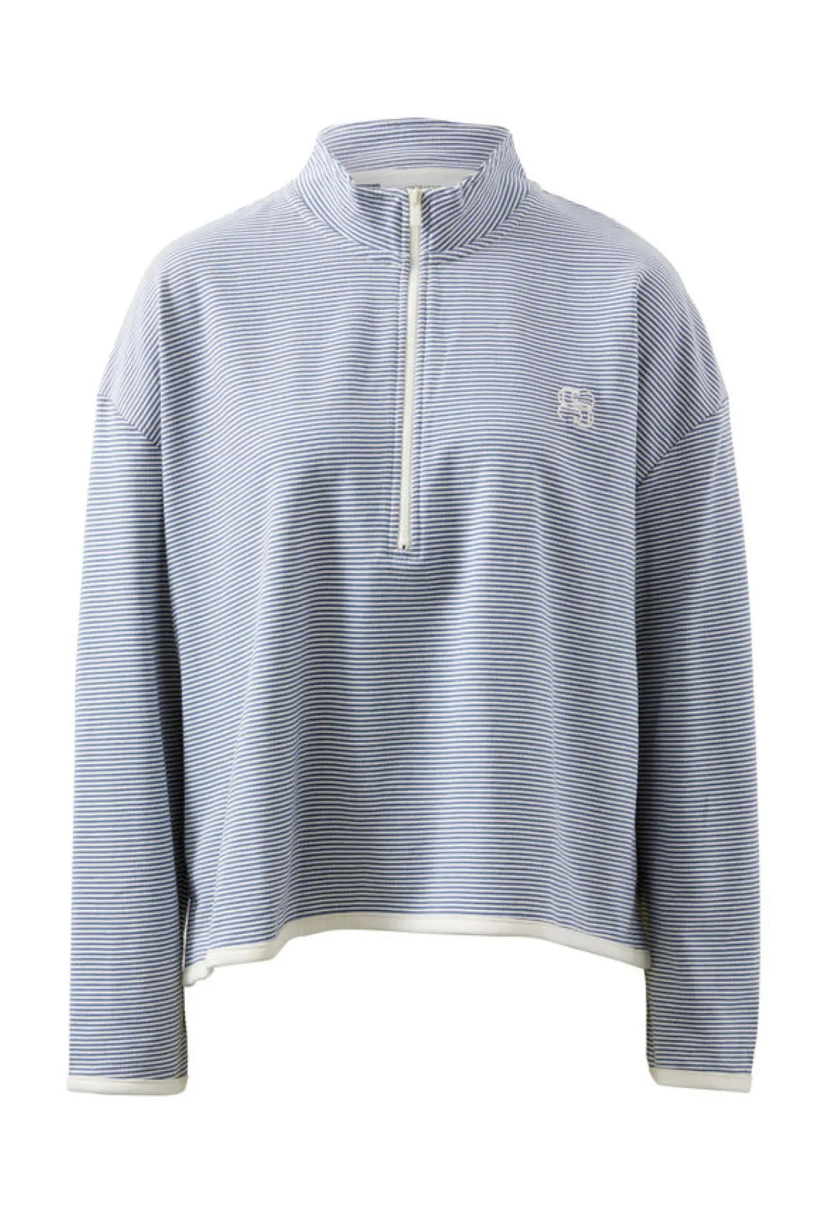 Ceres Life Tops|Boxy Zip Sweat - Moonlight Fine Stripe
