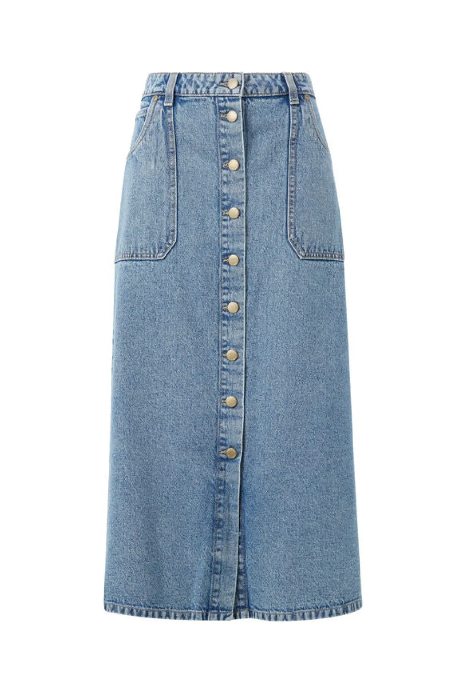 Ceres Life Skirts|Button Through Denim Midi Skirt - Mid Vintage Blue