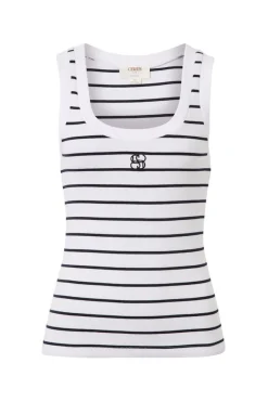 Ceres Life Tops|Contour Rib Scoop Tank - White/New Navy Monogram Embroidery