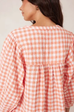 Ceres Life Dresses|Crinkle Mini Dress - Coral/White Gingham