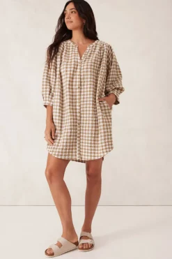 Ceres Life Dresses|Crinkle Mini Dress - Fig Green/White Gingham