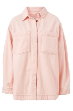 Ceres Life Tops|Curved Hem Shacket - Washed Coral Stripe