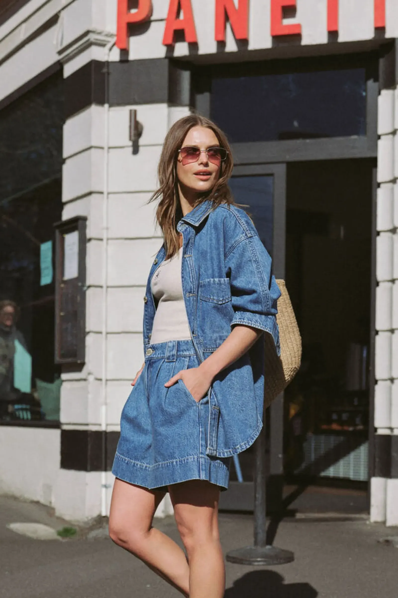Ceres Life Tops|Denim Side Pocket Shacket - Fresh Indigo