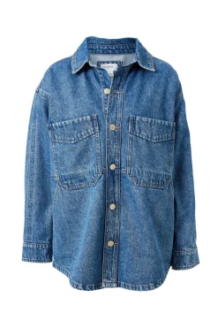 Ceres Life Tops|Denim Side Pocket Shacket - Fresh Indigo