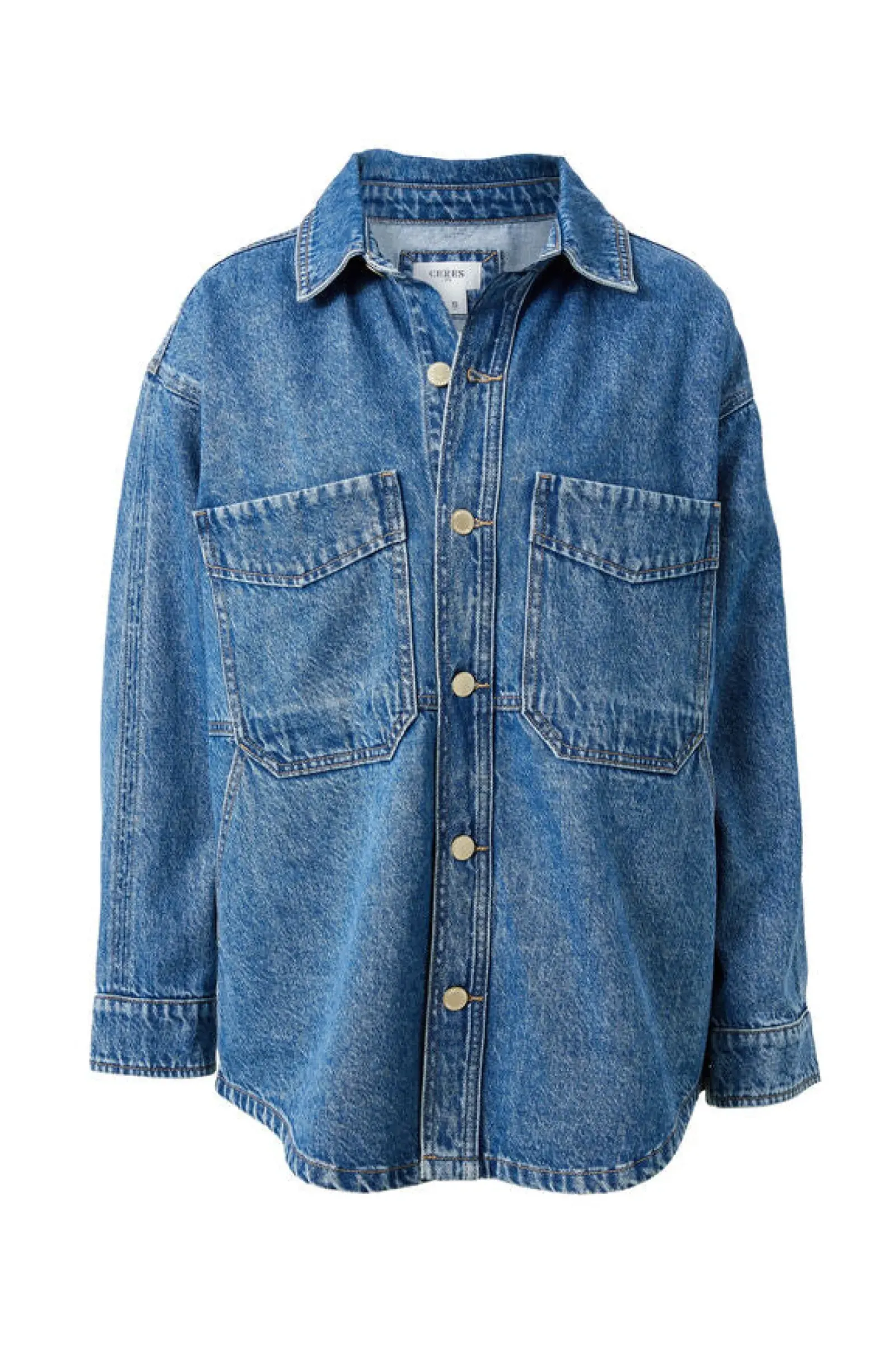 Ceres Life Tops|Denim Side Pocket Shacket - Fresh Indigo