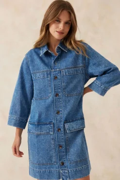 Ceres Life Jackets & Coats|Dresses|Half Sleeve Boxy Shirt Dress - Fresh Indigo Denim