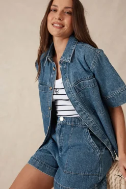 Ceres Life Tops|Jacqui Felgate Boxy Denim Shirt - Indigo Denim