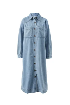 Ceres Life Dresses|Long Sleeve Yoke Detail Midi Dress - Vintage Blue