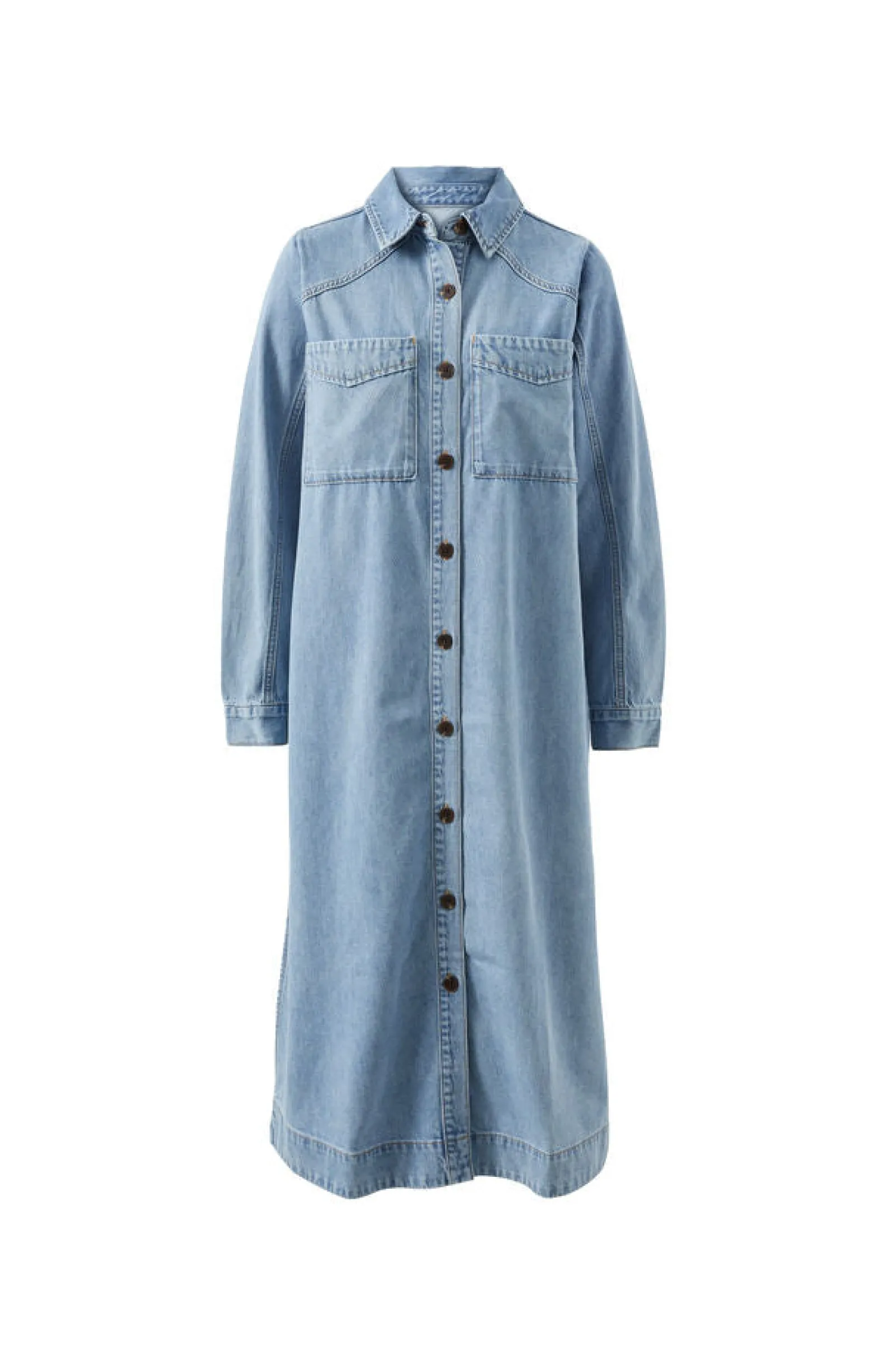 Ceres Life Dresses|Long Sleeve Yoke Detail Midi Dress - Vintage Blue