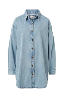 Ceres Life Tops|Longline Denim Shirt - Vintage blue