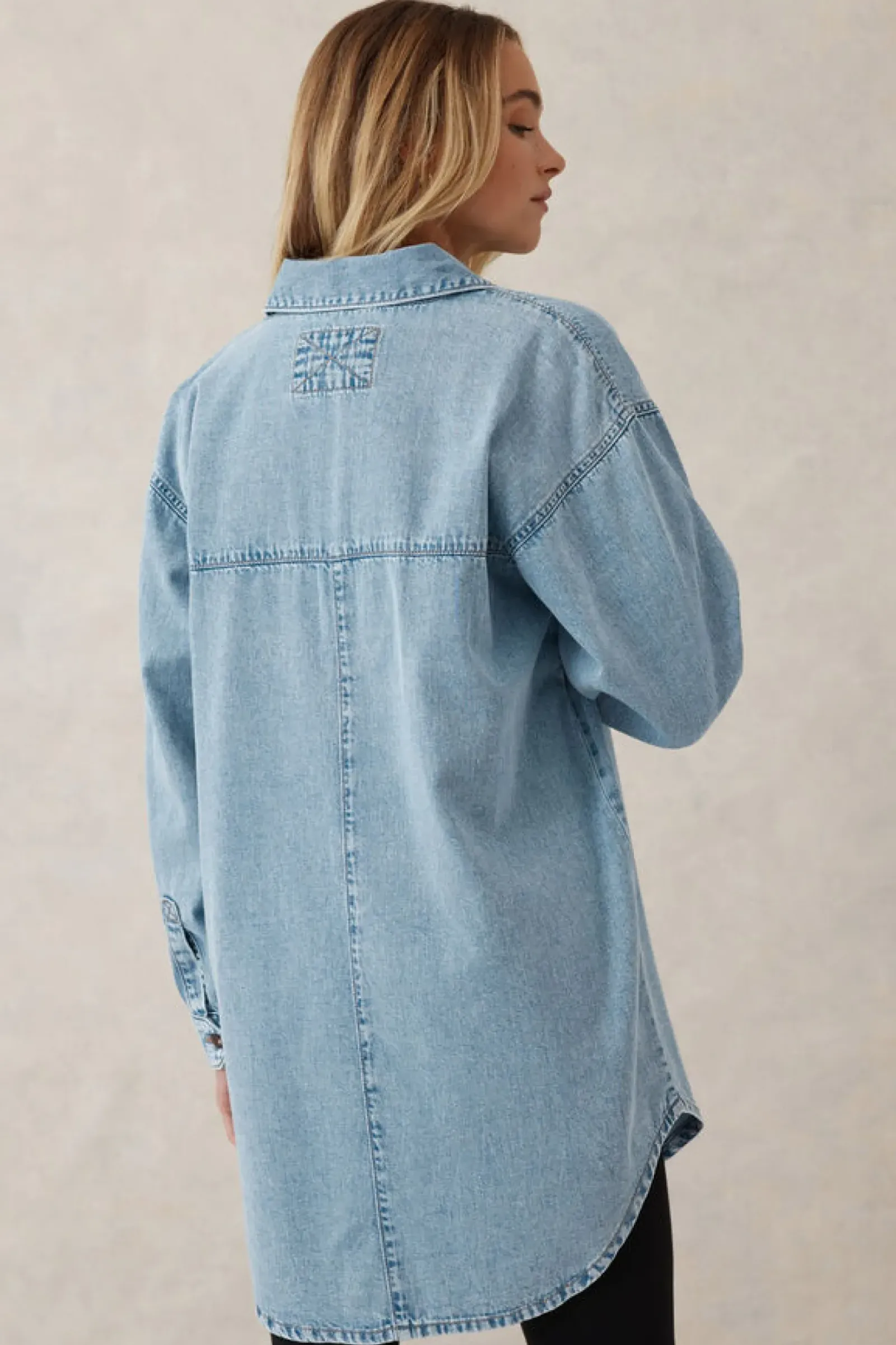 Ceres Life Tops|Longline Denim Shirt - Vintage blue