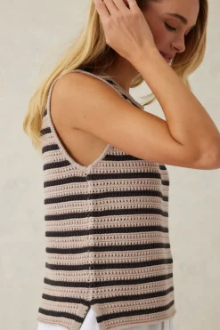 Ceres Life Tops|Mesh Knit Tank - String/Phantom Stripe