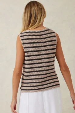 Ceres Life Tops|Mesh Knit Tank - String/Phantom Stripe