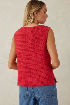 Ceres Life Tops|Mesh Knit Tank - Heritage Red