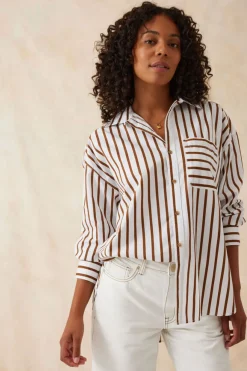 Ceres Life Tops|Oversized Poplin Shirt - White Biscuit Stripe