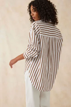 Ceres Life Tops|Oversized Poplin Shirt - White Biscuit Stripe