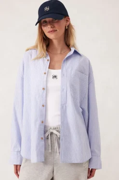 Ceres Life Tops|Oversized Poplin Shirt - White Heritage Blue Stripe