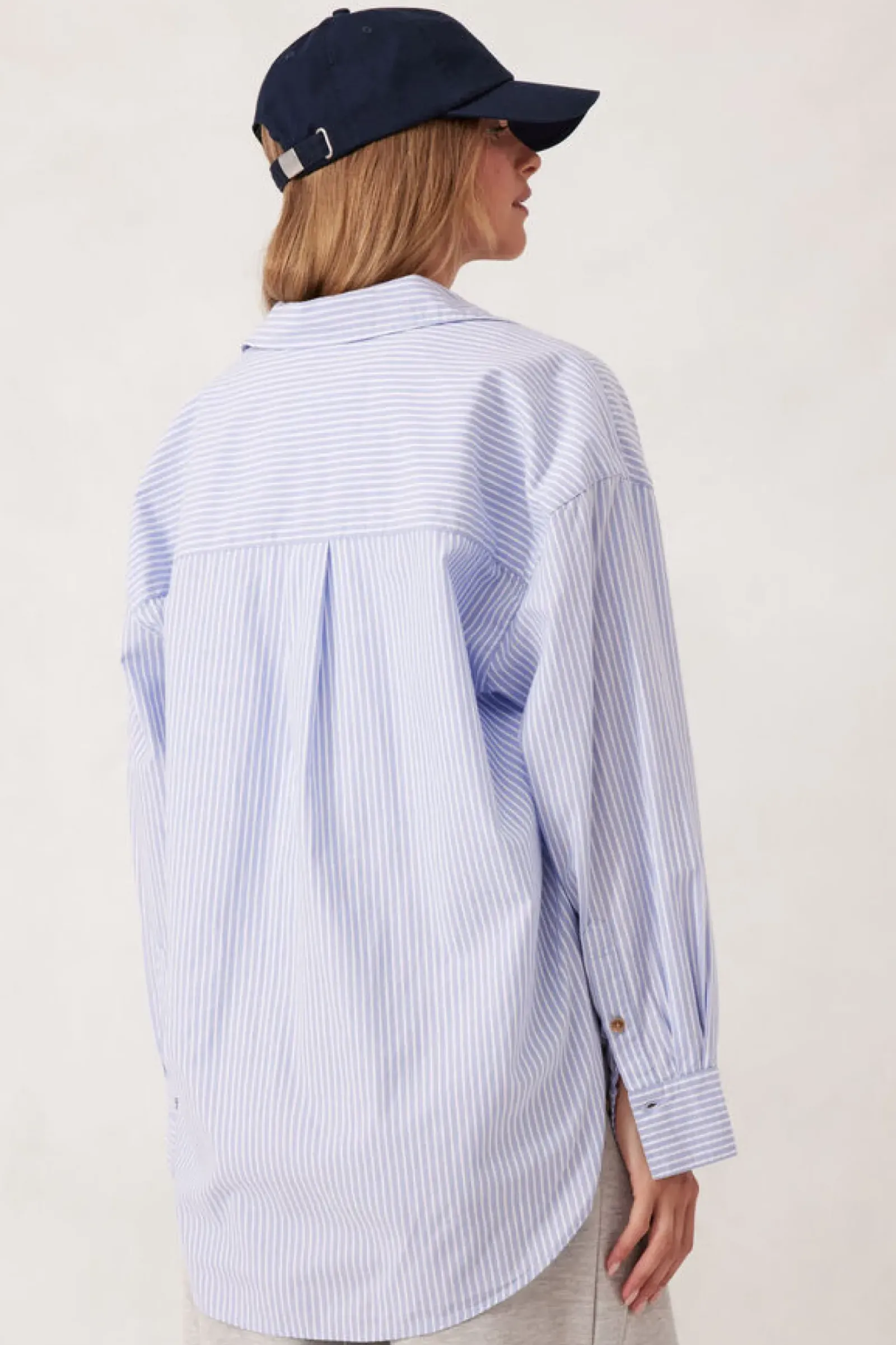 Ceres Life Tops|Oversized Poplin Shirt - White Heritage Blue Stripe