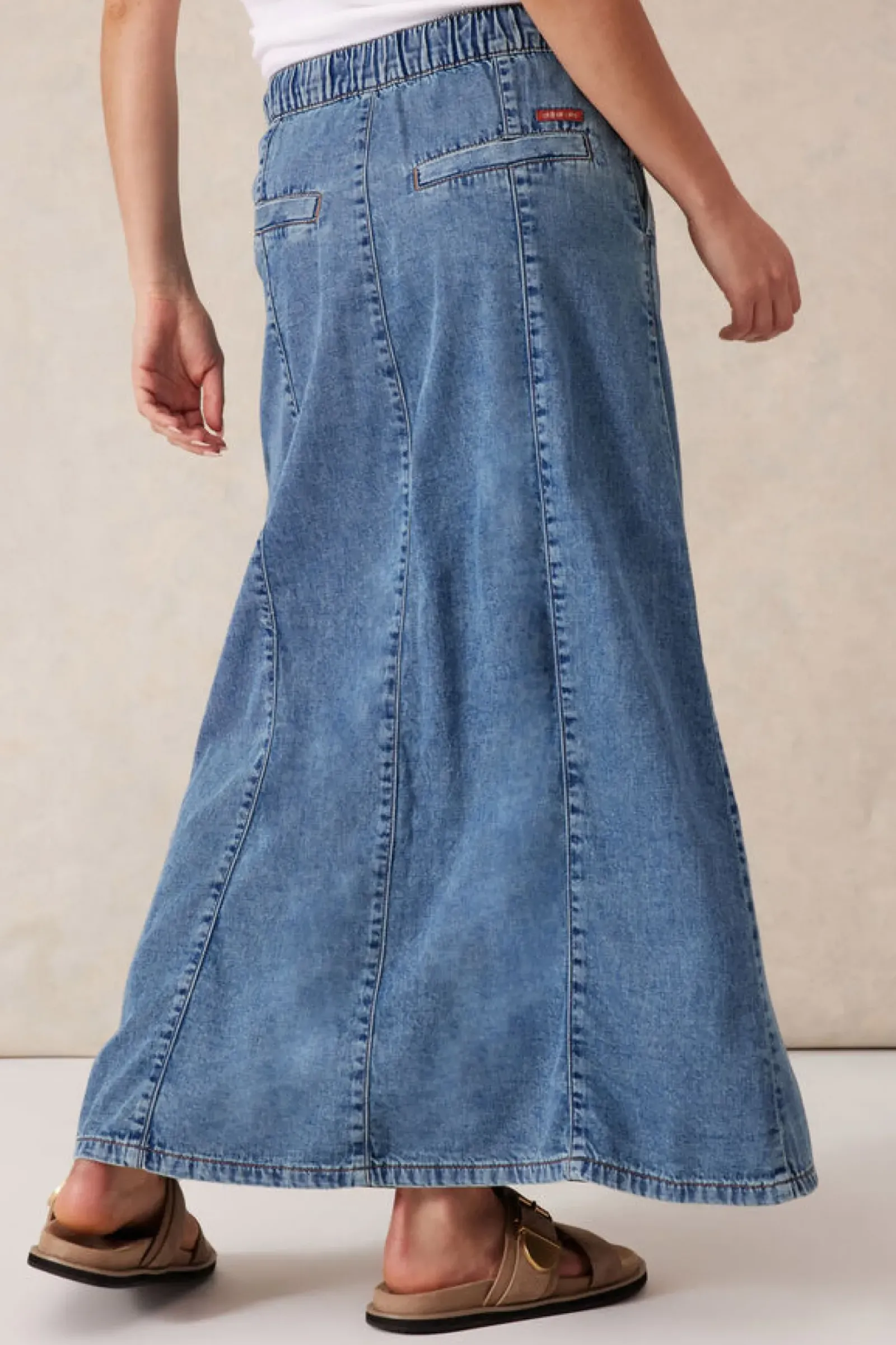 Ceres Life Skirts|Panelled Maxi Skirt - Worn Blue Denim