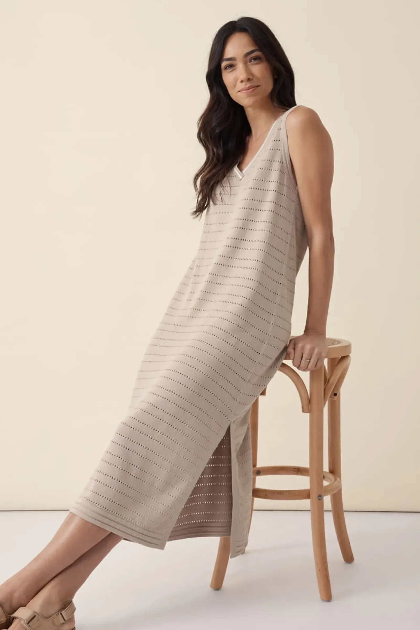 Ceres Life Knitwear|Dresses|Pointelle Sleeveless Knit Dress - String