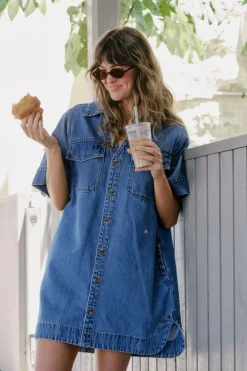 Ceres Life Dresses|Relaxed Shirt Dress - Fresh Indigo
