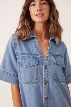 Ceres Life Dresses|Relaxed Shirt Dress - Mid Vintage Blue