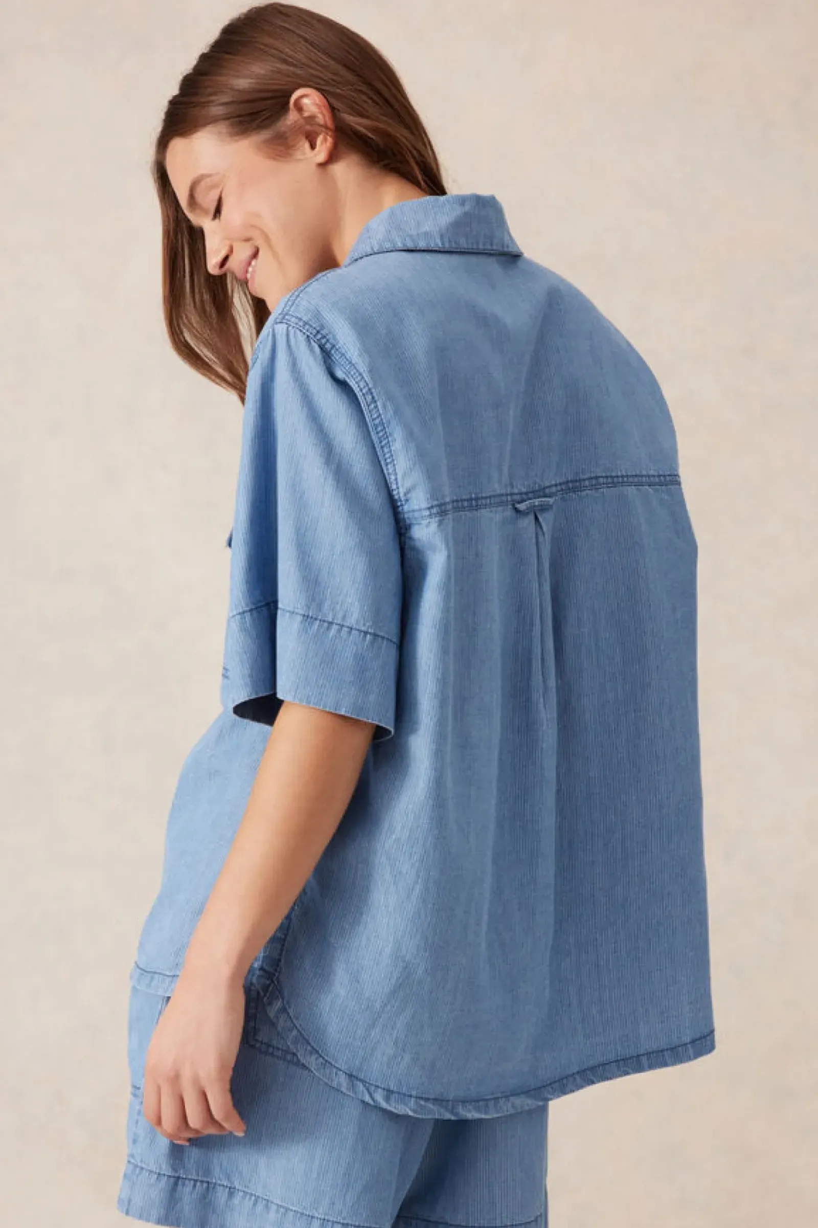 Ceres Life Tops|Relaxed Short Sleeve Shirt - Vintage Blue Pinstripe