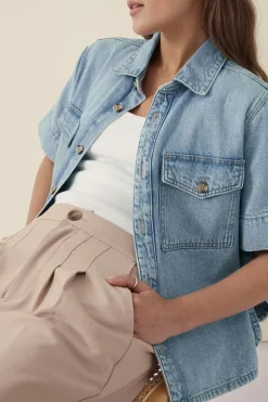 Ceres Life Toggle Menu|Tops|Short Sleeve Boxy Shirt - Vintage Blue Denim