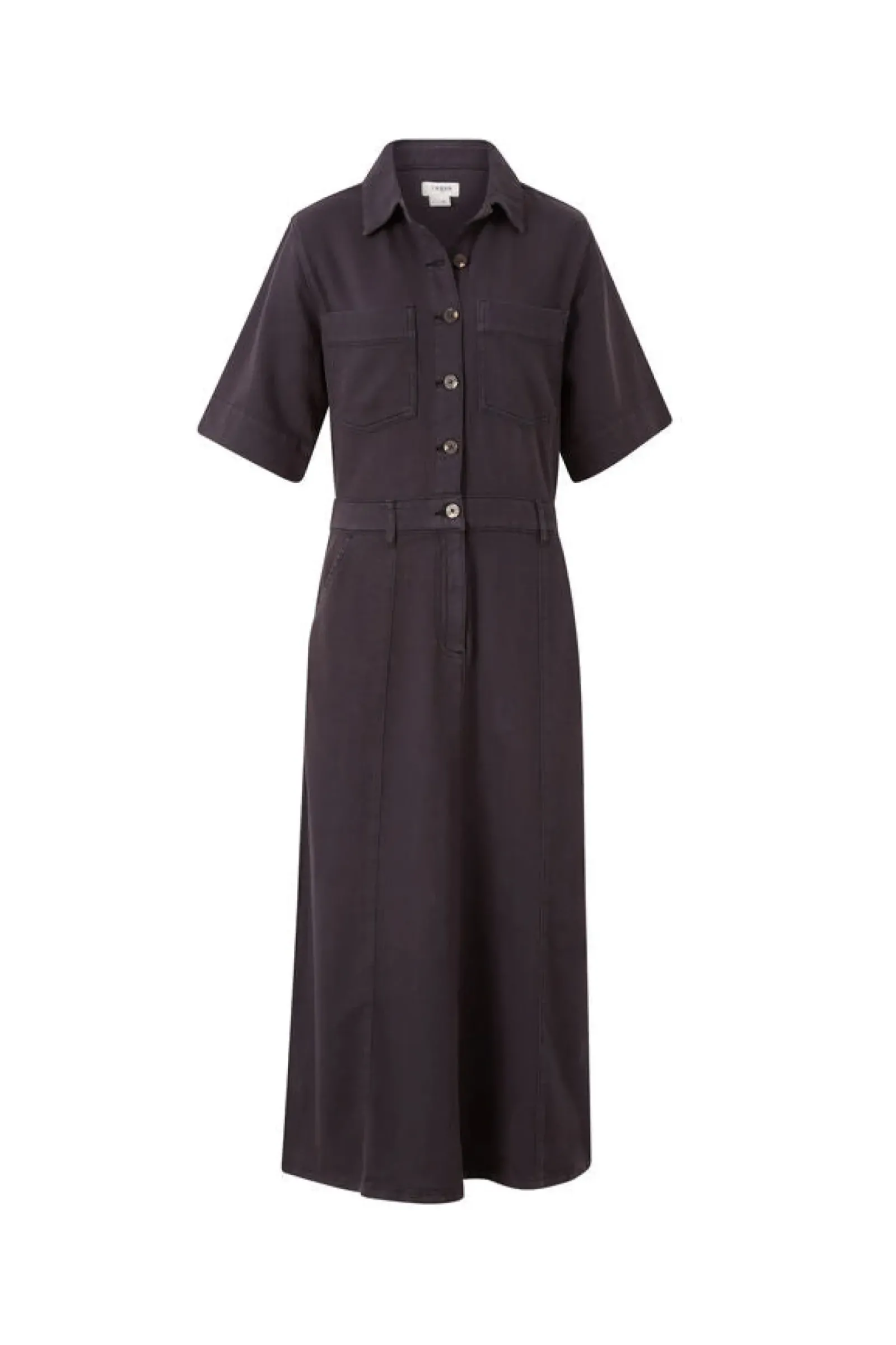 Ceres Life Dresses|Short Sleeve Denim Midi Shirt Dress - Washed Black Twill